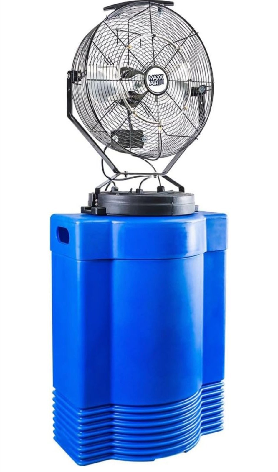 Blue misting fan with water reservoir